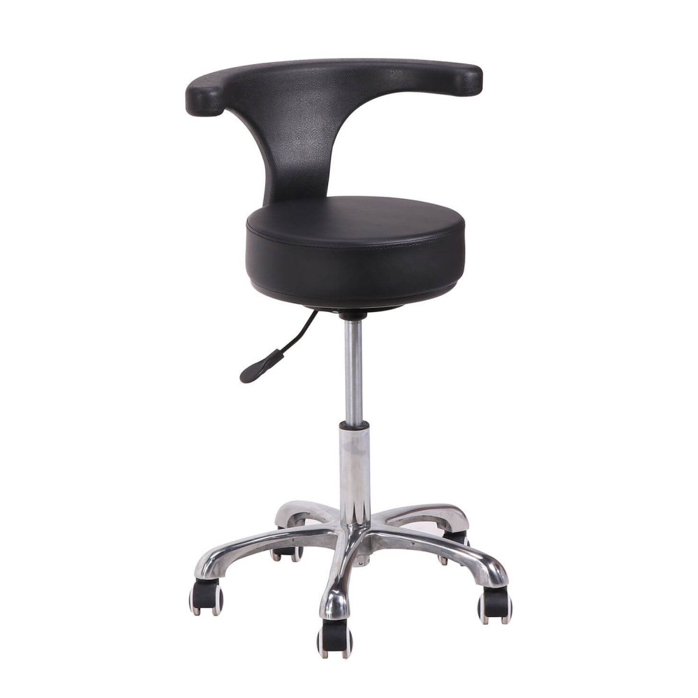 Tabouret De Travail Pivotant Avec Dossier - Hauteur Réglable, Roulettes, Pour Bureau Ou Atelier (noir)