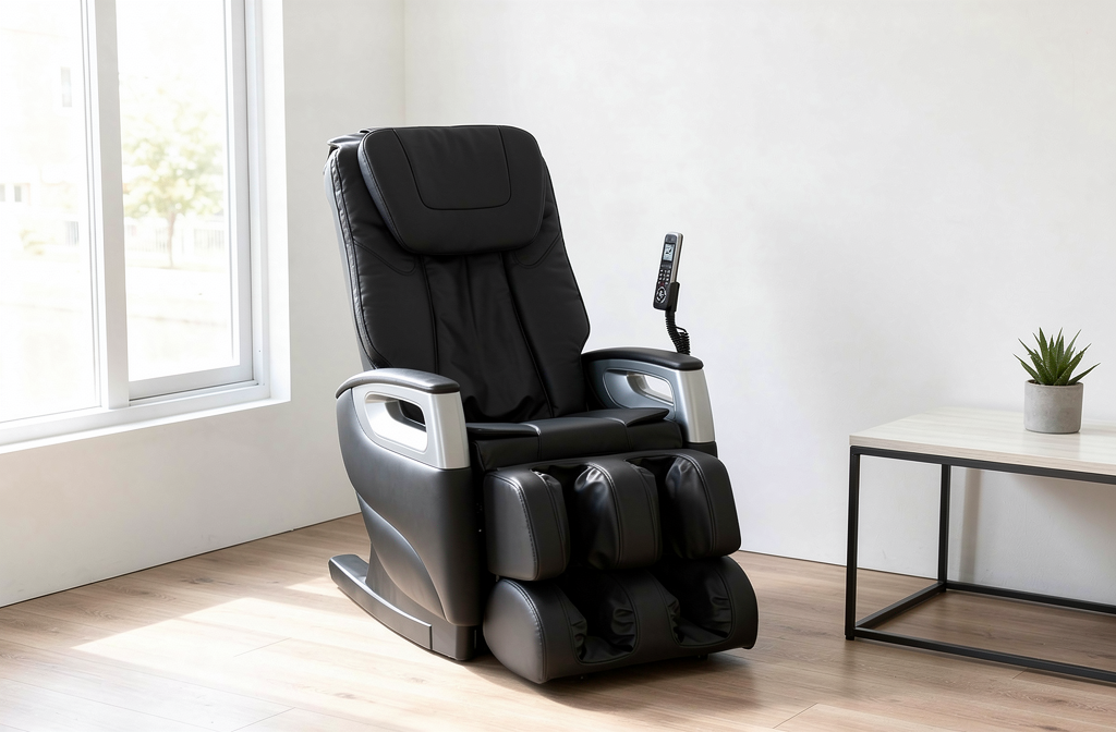 Fauteuil de massage électrique noir dans un coin salon moderne