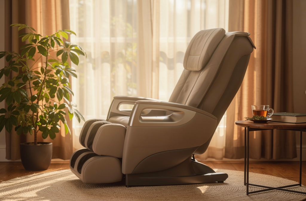 Fauteuil de massage shiatsu dans un coin détente apaisant à la maison