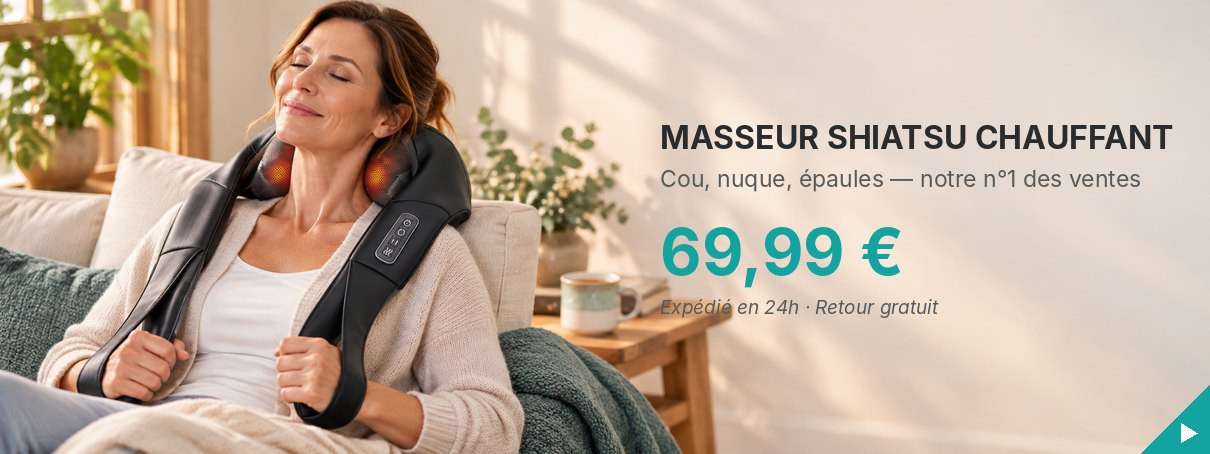 MASSEUR SHIATSU CHAUFFANT / Cou, nuque, épaules — le n°1 des ventes / 69,99 € / Expédié en 24h · Retour gratuit