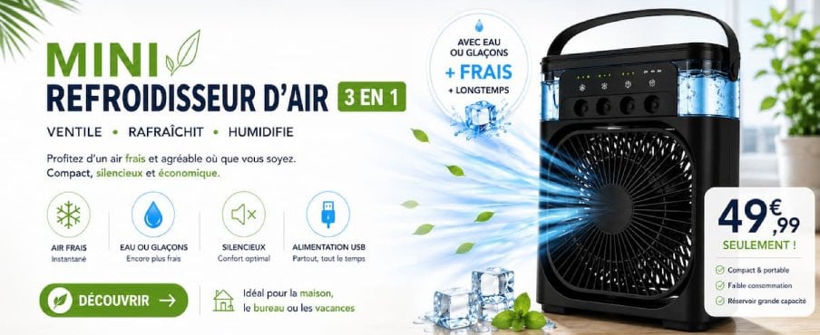 Mini ventilateur, humidificateur d'air rafraîchisseur